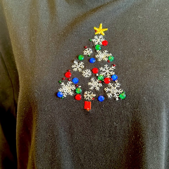Black long sleeved tee.  Features a bright Christmas tree in front.  Size XL - Picture 2 of 3